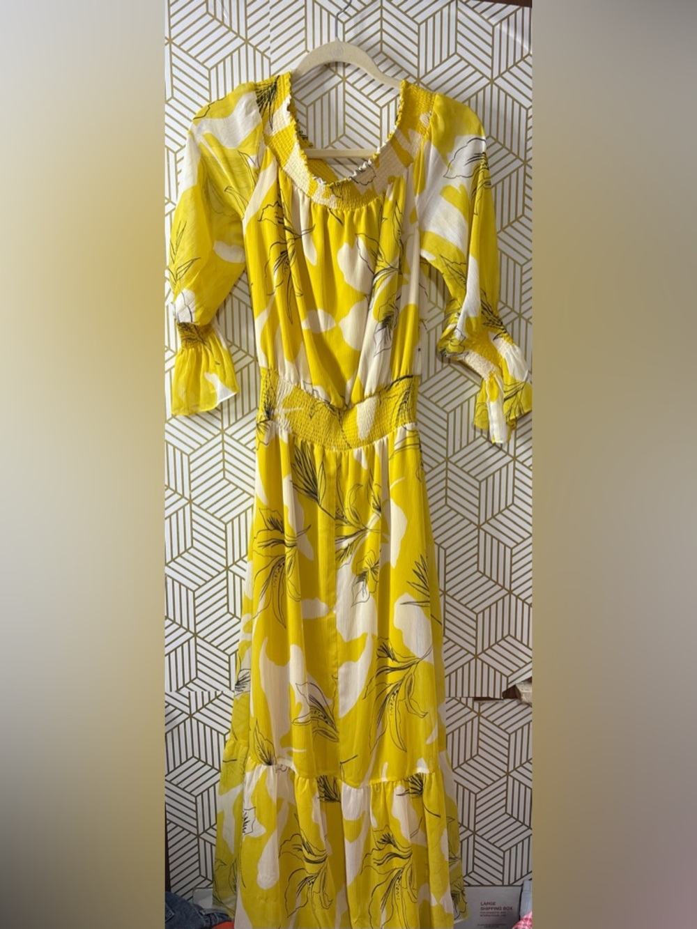 Chico's Yellow Floral Off Shoulder Smocked Maxi Dress Sz Chico’s 0.5 us 6